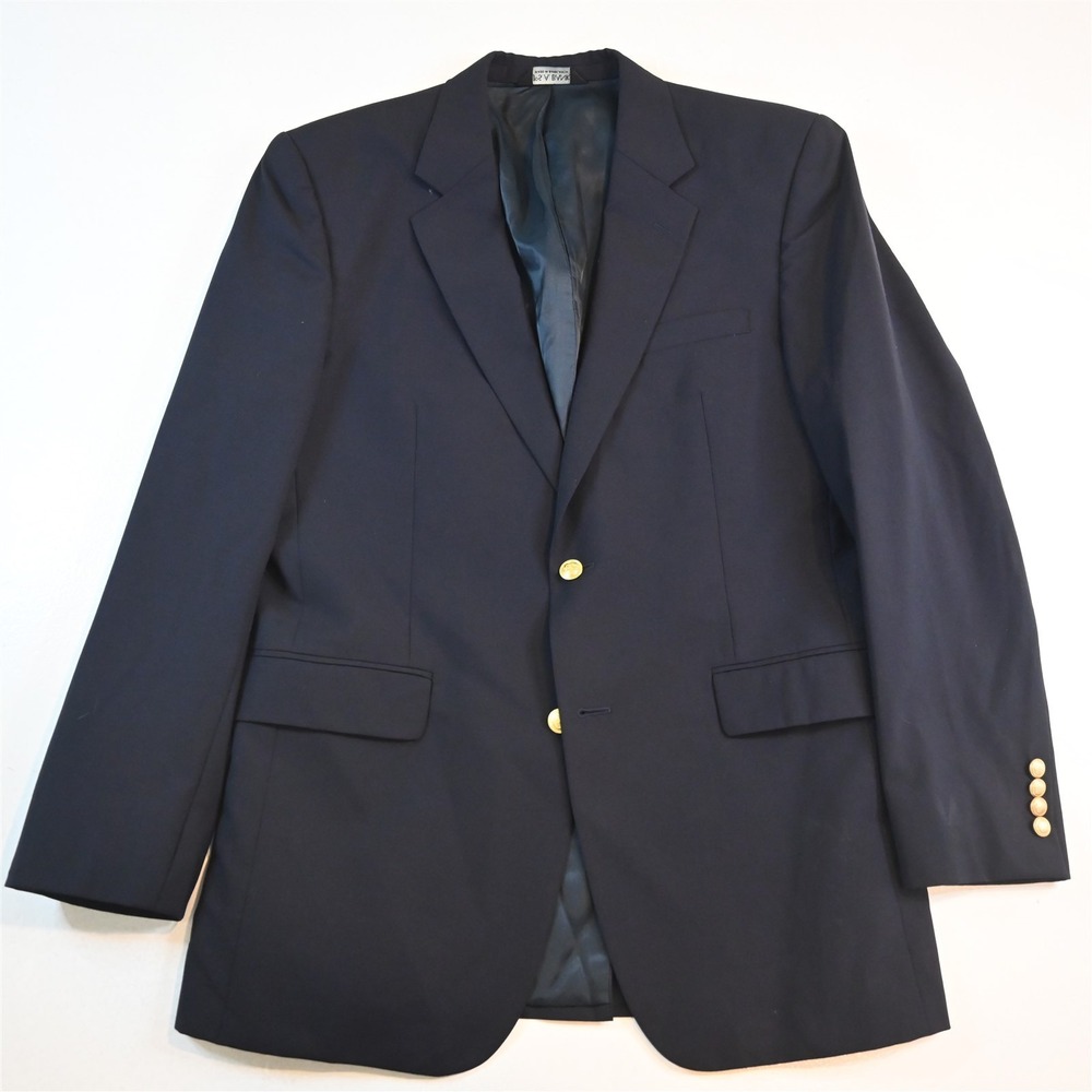 Jos A Bank 42L Navy Blue 100% Wool Gold Button Mens Blazer Jacket Sport Coat
